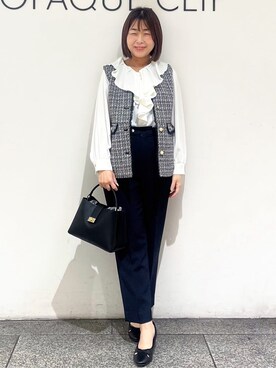 「index（インデックス）のファンシーツイードペプラムジレ【洗える】（ベスト、ブラック系）」を使った、あずささん（レディース・156cm）の冬コーディネート