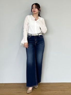 「UNTITLED（アンタイトル）の【追加5/本革/日本製】フリーフックベルト（ベルト、ホワイト系）」を使った、Saekoさんの春コーディネート