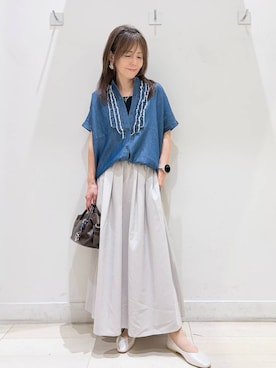 「GLOBAL WORK（グローバルワーク）のらくっション撥水フィットパンプス/135895（パンプス、シルバー系）」を使った、kimi5amuroaさん（レディース）の夏コーディネート