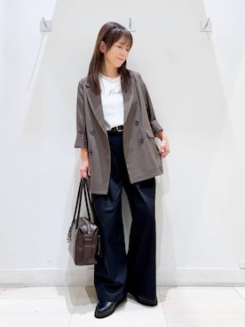 「GLOBAL WORK（グローバルワーク）のリッチクリーンプリントロンT/1066927（Tシャツ/カットソー、ホワイト系）」を使った、kimi5amuroaさん（レディース）の秋コーディネート