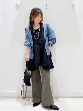 「GLOBAL WORK（グローバルワーク）のアシメヘムキャミチュニック/1017796（シャツ/ブラウス、ブラック系）」を使った、kimi5amuroaさん（レディース）の夏コーディネート