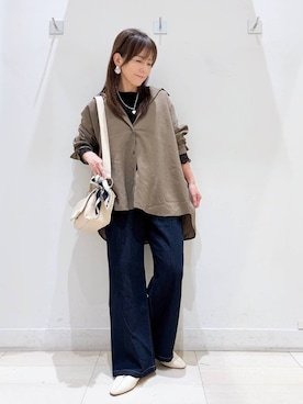 「GLOBAL WORK（グローバルワーク）のやさしソールVカットパンプス/1023336（パンプス、ベージュ系）」を使った、kimi5amuroaさん（レディース）の秋コーディネート
