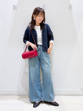「GLOBAL WORK（グローバルワーク）のカシミヤタッチレースVカーディガン/1048996（カーディガン/ボレロ、ブルー系）」を使った、kimi5amuroaさん（レディース）の秋コーディネート