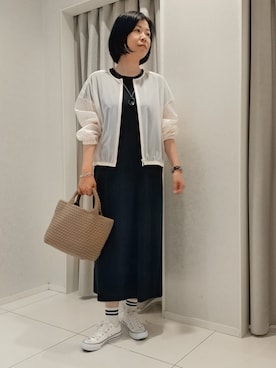 「UNTITLED（アンタイトル）の【接触冷感/UVカット/遮熱/抗菌防臭】ライトプレーティングワンピース（ワンピース、ブラック系）」を使った、world20001537さん（レディース）の夏コーディネート