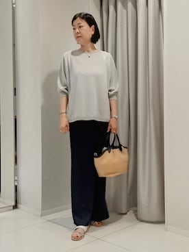 「UNTITLED（アンタイトル）の【ゆったり/リラクシー】リネンボートネックプルオーバー（ニット/セーター、ベージュ系）」を使った、world20001537さん（レディース）の夏コーディネート