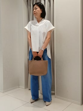 「UNTITLED（アンタイトル）の【吸水速乾/接触冷感】バックプリーツデザインブラウス（シャツ/ブラウス、ホワイト系）」を使った、world20001537さん（レディース）の夏コーディネート