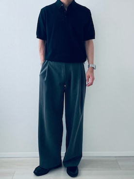 「WYM LIDNM（ウィム バイ リドム）のDOUBLE CLOTH DEEP TUCK SLACKS（スラックス、グレー系）」を使った、MiYaさん（メンズ・170cm）の夏コーディネート