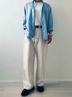 「UNIQLO（ユニクロ）のアイテム（Tシャツ/カットソー、ホワイト系）」を使った、MiYaさん（メンズ・170cm）の春コーディネート