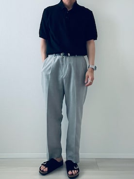 「UNIQLO（ユニクロ）のアイテム（ポロシャツ、ブラック系）」を使った、MiYaさん（メンズ・170cm）の春コーディネート