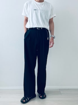 「WYM LIDNM（ウィム バイ リドム）のLEATHER WESTERN BELT（ベルト、ブラック系）」を使った、MiYaさん（メンズ・170cm）の春コーディネート