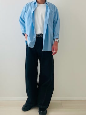 「UNIQLO（ユニクロ）のアイテム（シャツ/ブラウス、ブルー系）」を使った、MiYaさん（メンズ・170cm）の春コーディネート
