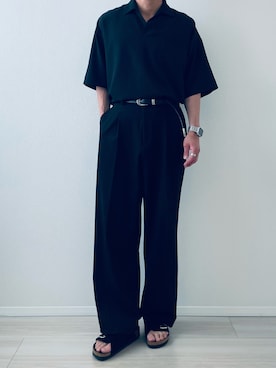 「WYM LIDNM（ウィム バイ リドム）のLEATHER WESTERN BELT（ベルト、ブラック系）」を使った、MiYaさん（メンズ・170cm）の夏コーディネート