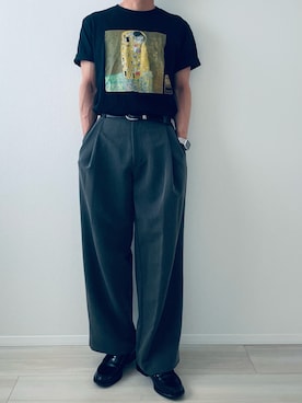 「WYM LIDNM（ウィム バイ リドム）のDOUBLE CLOTH DEEP TUCK SLACKS（スラックス、グレー系）」を使った、MiYaさん（メンズ・170cm）の夏コーディネート