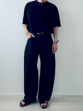 「WYM LIDNM（ウィム バイ リドム）のVINTAGE WASHED CURVED DENIM（デニムパンツ、ブルー系）」を使った、MiYaさん（メンズ・170cm）の春コーディネート