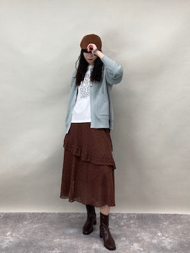 「ZELDA（ゼルダ）の【ZELDA】メタル釦カーディガン（カーディガン/ボレロ、ブルー系）」を使った、ZELDA/ゼルダ snapさん（レディース・160cm）の春コーディネート