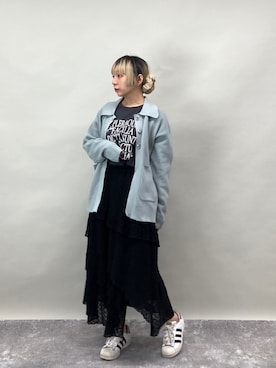 「NICOLE CLUB（ニコル　クラブ）の【ZELDA】グラフィックデザインロングTシャツ（Tシャツ/カットソー、その他）」を使った、ZELDA/ゼルダ snapさん（レディース・160cm）の春コーディネート