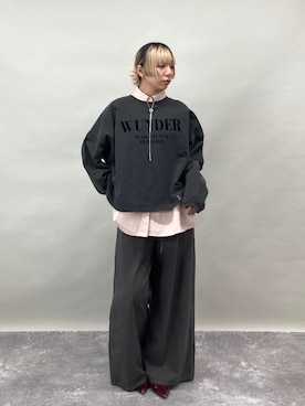 「ZELDA（ゼルダ）の【ZELDA】ロゴフロッキープルオーバー（スウェット、ブラック系）」を使った、ZELDA/ゼルダ snapさん（レディース・160cm）の春コーディネート