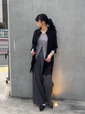 「ZELDA（ゼルダ）の【ZELDA】カットレースカーディガン（Tシャツ/カットソー、グレー系）」を使った、ZELDA/ゼルダ snapさん（レディース・160cm）の春コーディネート