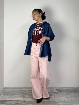 「ZELDA（ゼルダ）の【ZELDA】リンガーデザインロゴTシャツ（Tシャツ/カットソー、レッド系）」を使った、ZELDA/ゼルダ snapさん（レディース・160cm）の春コーディネート