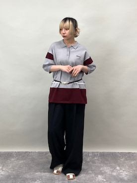 「ZELDA（ゼルダ）の【ZELDA】ラガーポロシャツニット（ニット/セーター、グレー系）」を使った、ZELDA/ゼルダ snapさん（レディース・160cm）の春コーディネート