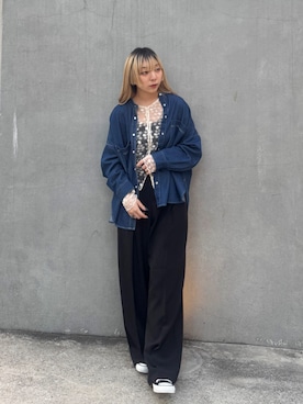 「ZELDA（ゼルダ）の【ZELDA】デニムオーバーシャツ（シャツ/ブラウス、ブルー系）」を使った、ZELDA/ゼルダ snapさん（レディース・160cm）の春コーディネート