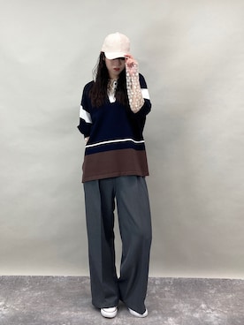 「ZELDA（ゼルダ）の【ZELDA】ラガーポロシャツニット（ニット/セーター、ブルー系）」を使った、ZELDA/ゼルダ snapさん（レディース・160cm）の春コーディネート