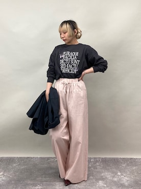 「NICOLE CLUB（ニコル　クラブ）の【ZELDA】グラフィックデザインロングTシャツ（Tシャツ/カットソー、その他）」を使った、ZELDA/ゼルダ snapさん（レディース・160cm）の春コーディネート