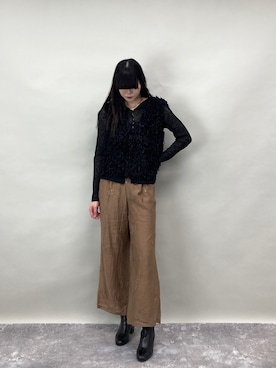 「ZELDA（ゼルダ）の【ZELDA】フリンジベスト（ベスト、ブラック系）」を使った、ZELDA/ゼルダ snapさん（レディース・160cm）の春コーディネート