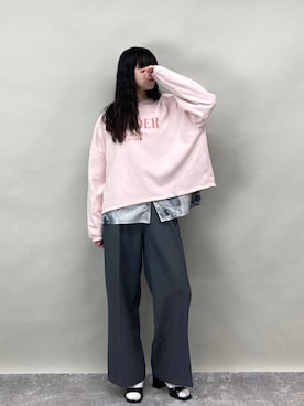 「ZELDA（ゼルダ）の【ZELDA】ロゴフロッキープルオーバー（スウェット、ピンク系）」を使った、ZELDA/ゼルダ snapさん（レディース・160cm）の春コーディネート