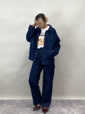 「NICOLE CLUB（ニコル　クラブ）の【ZELDA】グラフィックデザインロングTシャツ（Tシャツ/カットソー、その他）」を使った、ZELDA/ゼルダ snapさん（レディース・160cm）の春コーディネート