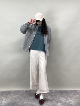 「ZELDA（ゼルダ）の【ZELDA】ロゴフロッキープルオーバー（スウェット、グリーン系）」を使った、ZELDA/ゼルダ snapさん（レディース・160cm）の春コーディネート