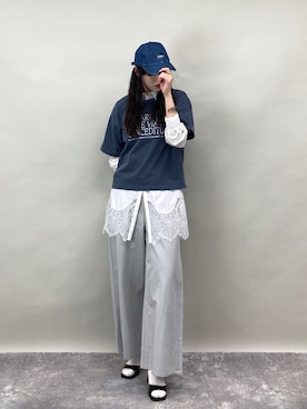 「ZELDA（ゼルダ）の【ZELDA】裾レースシャツワンピース（ワンピース、ホワイト系）」を使った、ZELDA/ゼルダ snapさん（レディース・160cm）の春コーディネート