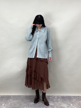 「ZELDA（ゼルダ）の【ZELDA】メタル釦カーディガン（カーディガン/ボレロ、ブルー系）」を使った、ZELDA/ゼルダ snapさん（レディース・160cm）の春コーディネート