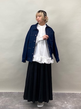 「NICOLE CLUB（ニコル　クラブ）の【ZELDA】裾フリルブラウス（シャツ/ブラウス、ホワイト系）」を使った、ZELDA/ゼルダ snapさん（レディース・160cm）の春コーディネート