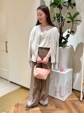 「Wrangler（ラングラー）のWrangler/ラングラー SLOBE別注 ワイドランチャー（スラックス、ベージュ系）」を使った、fuyukaさん（レディース・158cm）の春コーディネート