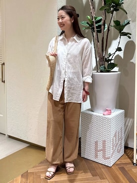 「SLOBE IENA（スローブイエナ）のPlus by ONIT/オニット SLOBE別注 2way パイルパンツ（その他パンツ、イエロー系）」を使った、fuyukaさん（レディース・158cm）の春コーディネート