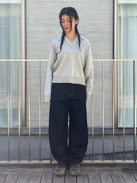 「B.C STOCK（ベーセーストック）の《追加8》ウォッシャブル / DU JOUR / デュ ジュール BARREL BAGGY JEAN（デニムパンツ、ブルー系）」を使った、YOKOさん（レディース・159cm）の春コーディネート