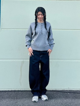 「B.C STOCK（ベーセーストック）の《追加7》ウォッシャブル / DU JOUR / デュ ジュール BARREL BAGGY JEAN（デニムパンツ、ブルー系）」を使った、YOKOさん（レディース・159cm）の冬コーディネート