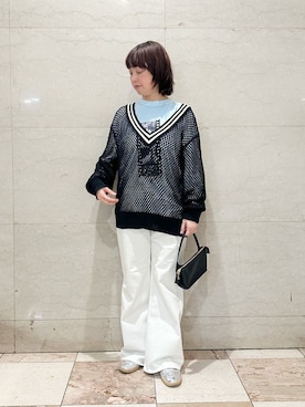 「Lilas（リラ）のペーパークリップチェーン40cmネックレス K18（ネックレス、ゴールド系）」を使った、sakuさん（レディース・160cm）の春コーディネート