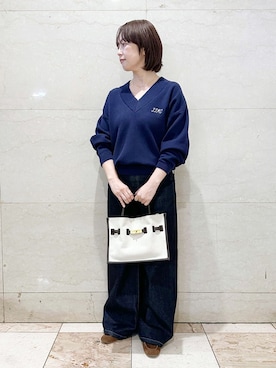 「Lilas（リラ）の※フクリン0.28ctダイヤネックレス K18（ネックレス、ゴールド系）」を使った、sakuさん（レディース・160cm）の冬コーディネート