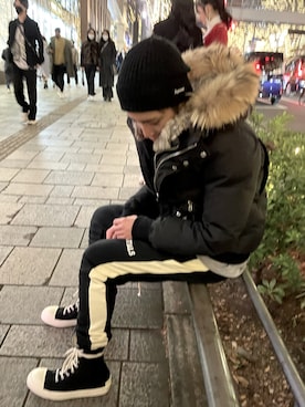 「RICK OWENS」｜「アイテム（ダウンジャケット/コート）」を使った、姚さん（メンズ・179cm）の冬コーディネート