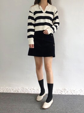 「ストライプニット」｜ヌ-ロウンさん（レディース・168cm）の秋コーディネート