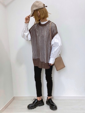 「LAKOLE（ラコレ）のアイテム（キャップ）」を使った、kuuuuraさん（レディース・158cm）の秋コーディネート