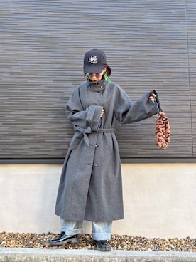 「アイテム（ステンカラーコート）」を使った、kuuuuraさん（レディース・158cm）の冬コーディネート