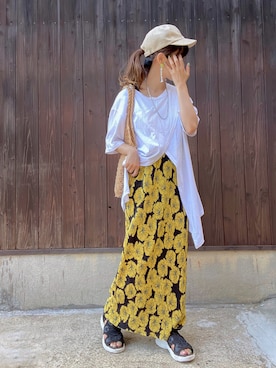 「sakishimatokyo（サキシマトーキョー）のアイテム（Tシャツ/カットソー）」を使った、kuuuuraさん（レディース・158cm）の夏コーディネート