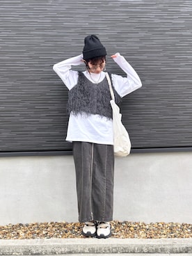 「GU（ジーユー）のアイテム（帽子）」を使った、kuuuuraさん（レディース・158cm）の春コーディネート