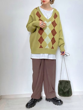 「JUNOAH（ジュノア）のアイテム（セットアップ）」を使った、kuuuuraさん（レディース・158cm）の冬コーディネート