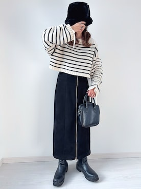 「tiptop（ティップトップ）の袖ドロストショート丈ニットプルオーバー（ニット/セーター）」を使った、kuuuuraさん（レディース・158cm）の冬コーディネート