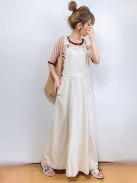 「sakishimatokyo（サキシマトーキョー）のアイテム（ジャンパースカート）」を使った、kuuuuraさん（レディース・158cm）の夏コーディネート