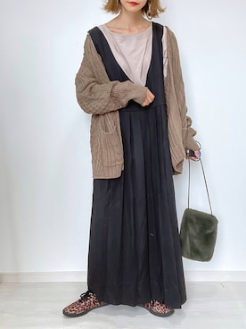 「sakishimatokyo（サキシマトーキョー）のアイテム（ジャンパースカート）」を使った、kuuuuraさん（レディース・158cm）の秋コーディネート